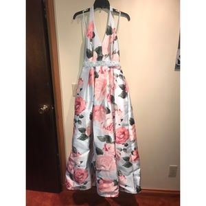 Teezeme Aqua & rose floral prom dress